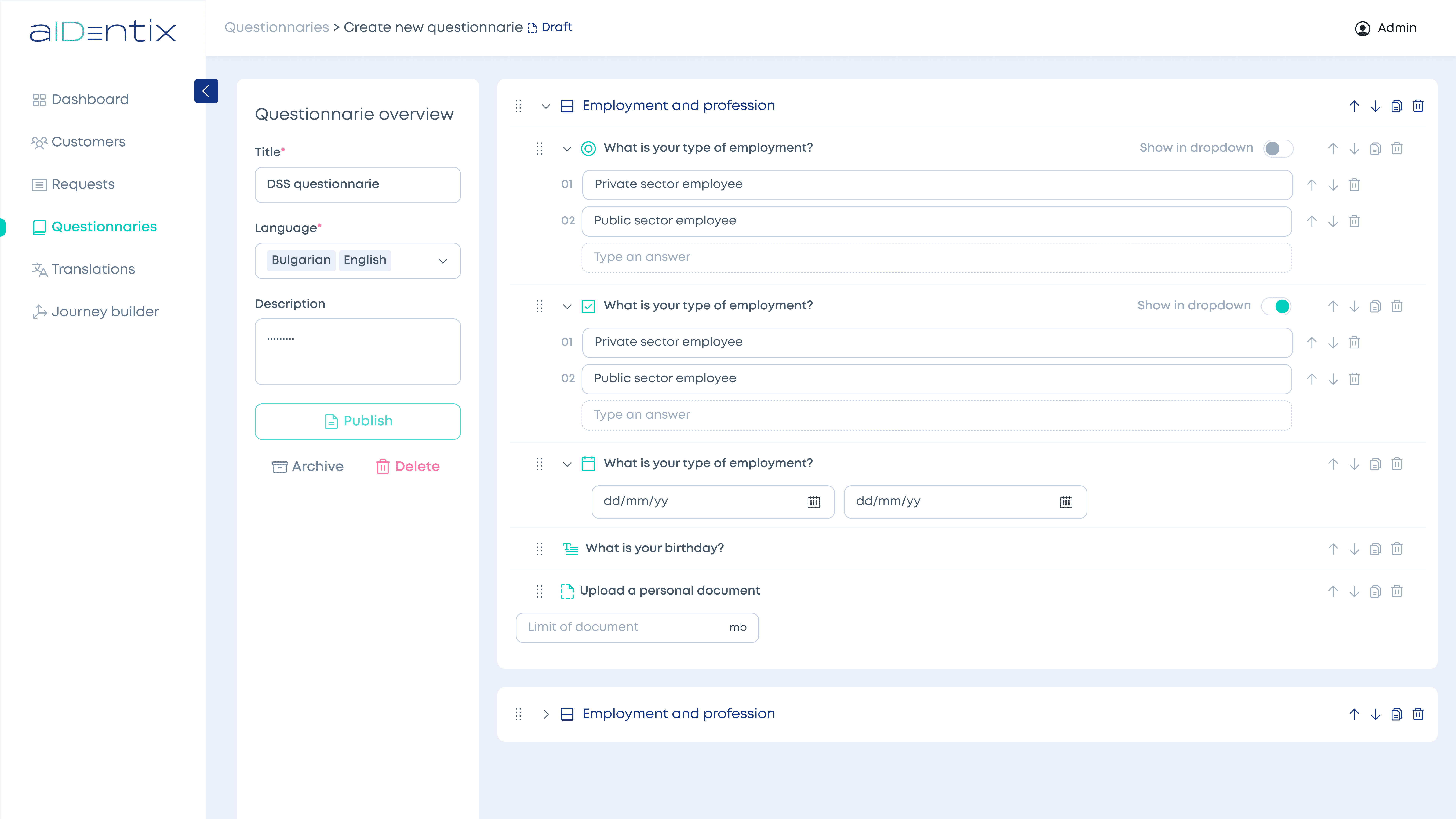 aIDentix - Custom Questionnaries