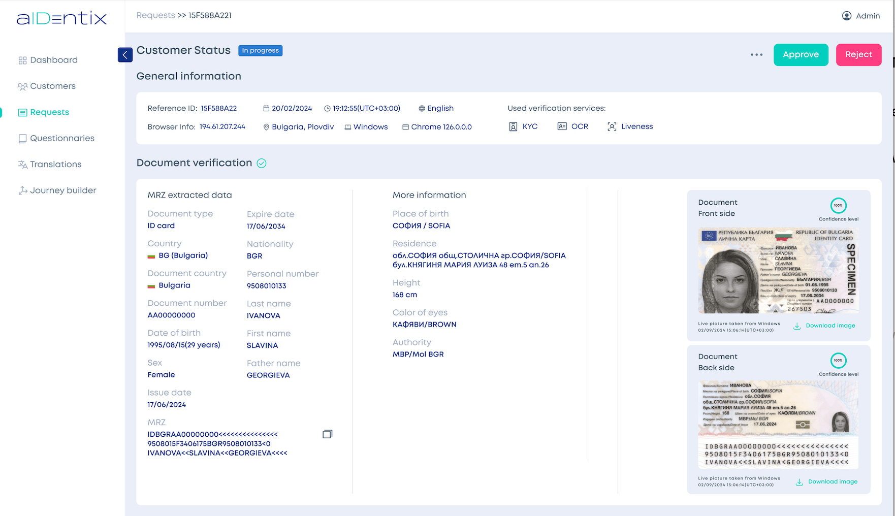 aIDentix - Processed request with extracted personal data